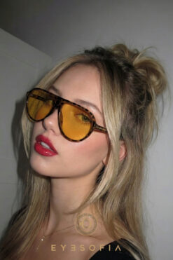 Eyesofia Clara Unısex Vintage Leopar Çerçeveli Turuncu Damla Pilot Güneş Gözlüğü