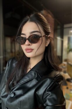 RMSMARKETİNG Leopar desenli oval güneş gözlüğü