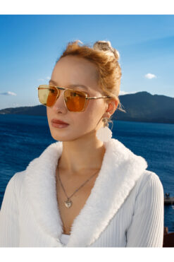Angel Eyes Geometrik Tasarım Gold Çerçeve Turuncu Cam Kadın&Erkek Güneş Gözlüğü CE BELGELİ UV400