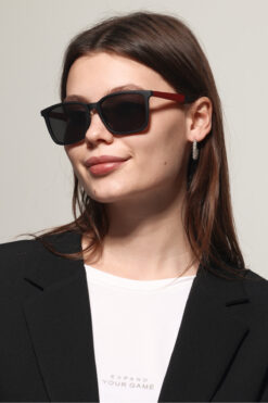 Polo Hill Unisex Siyah Kırmızı Çerçeveli Polarize Kemik Dikdörtgen Güneş Gözlüğü