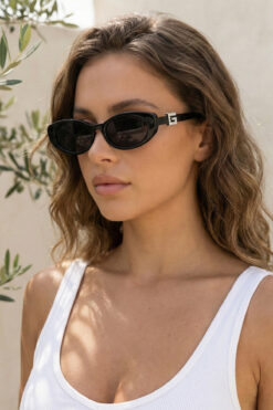 Kapin Gloss Cateye Çerçeve Metal Detaylı Güneş Gözlüğü - Siyah Cam
