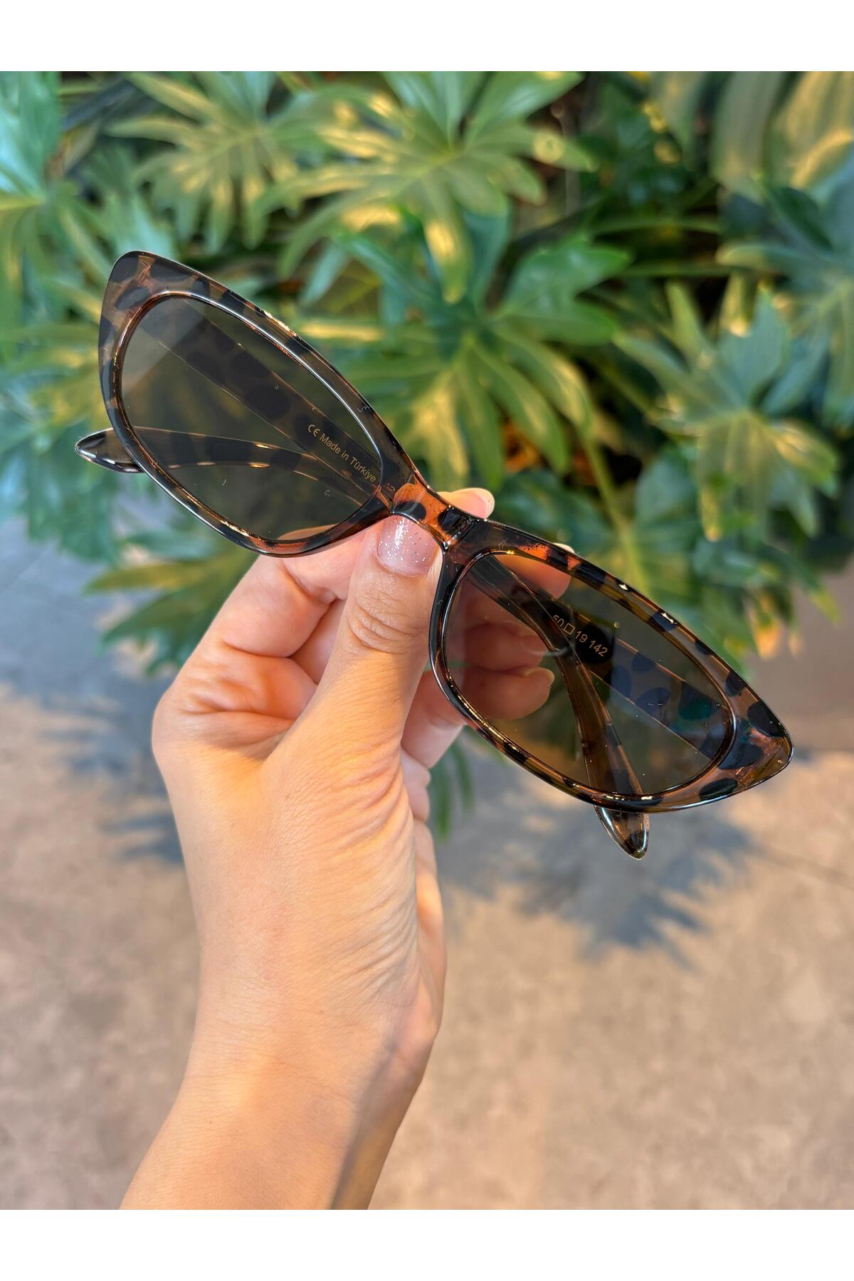 VEGA EYEWEAR Leopar Çerçeve Kahverengi cam Çekik Cat Eye Minik Çekik Trend Küçük Boy Güneş Gözlüğü - Görsel 3