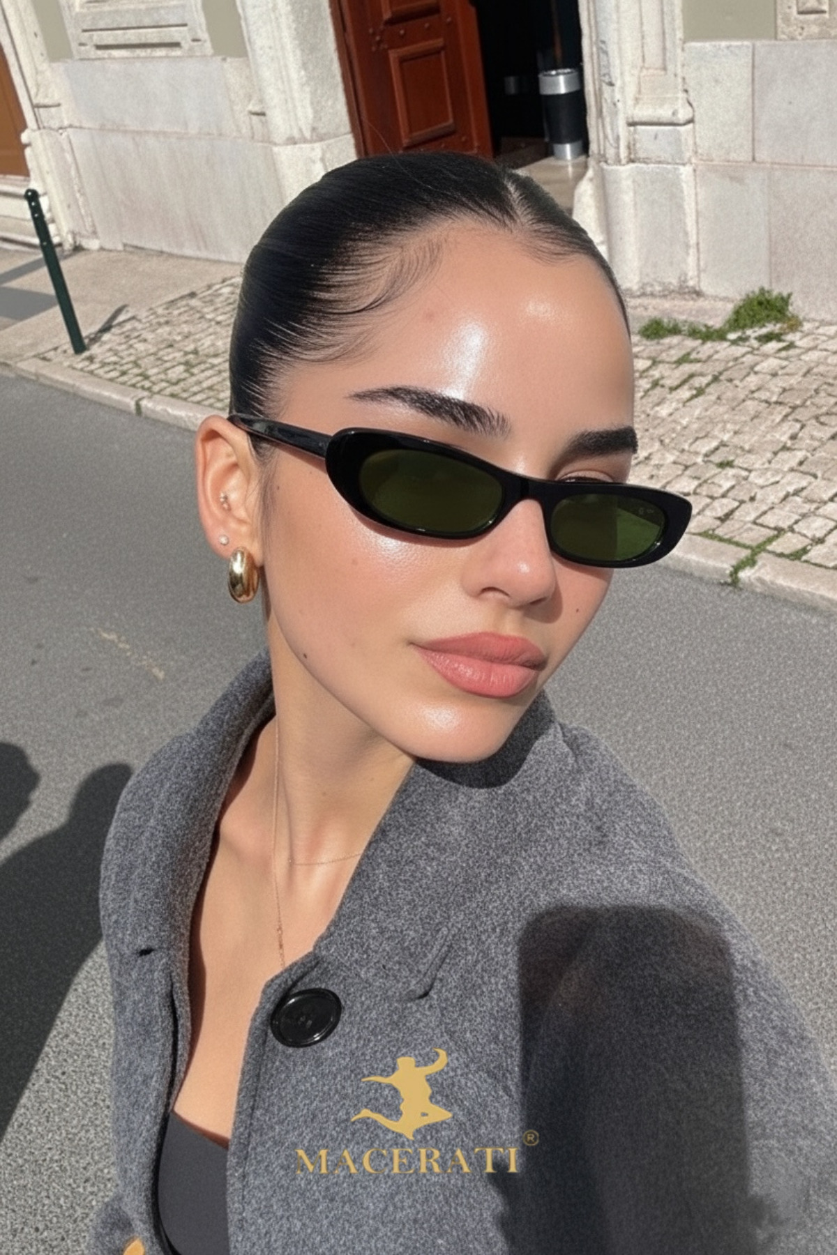 MACERATİ Laurent Unisex Siyah Oval Çerçeve Uv400 Güneş Gözlüğü