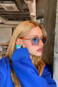 LOOKUP NEW Unisex Kadın Erkek Uv400 Korumalı Mavi Turuncu Gümüş Kare Dikdörtgen Imaj Güneş Gözlüğü