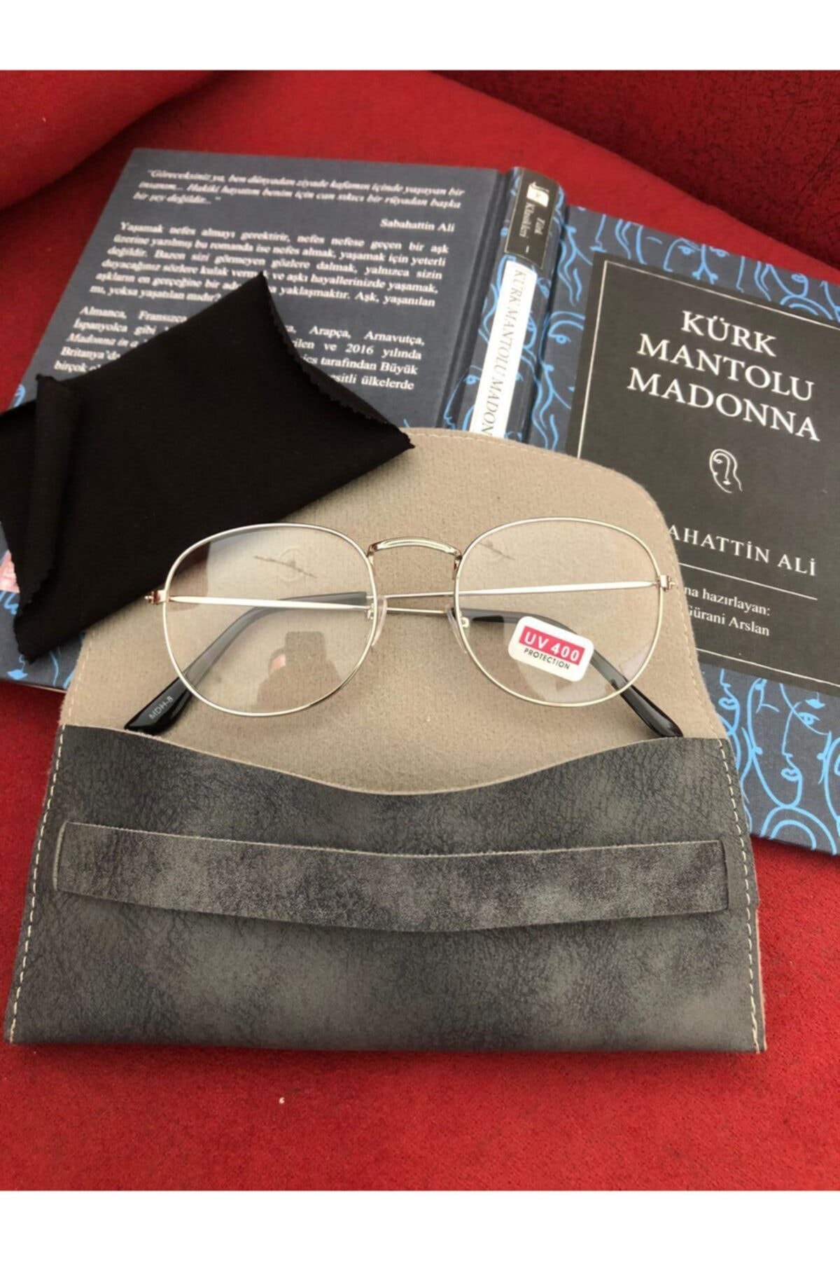 eticacollections Raund Şefaf Gold Gözlük Unisex Deri Kılıf Ve Silme Bezli