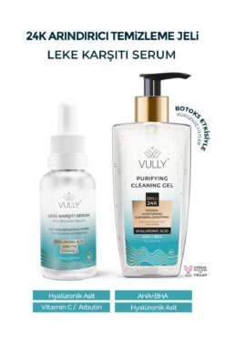 VULLY 24k Altın Parçacıklı Yüz Temizleme Jeli +Cilt Tonu Eşitleyici - Onarıcı - Leke Karşıtı Serum 30ml
