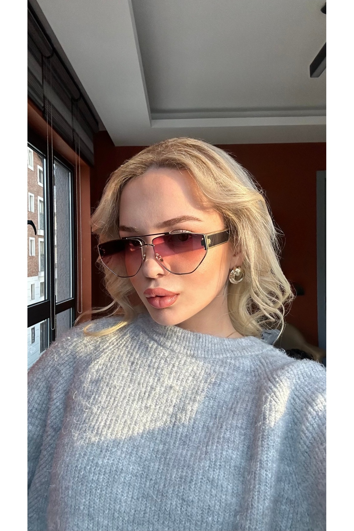 Angel Eyes Ae2005c4b4454 Pembe Altın Renk Çerçeve Geometrik Kadın Güneş Gözlüğü - Görsel 3