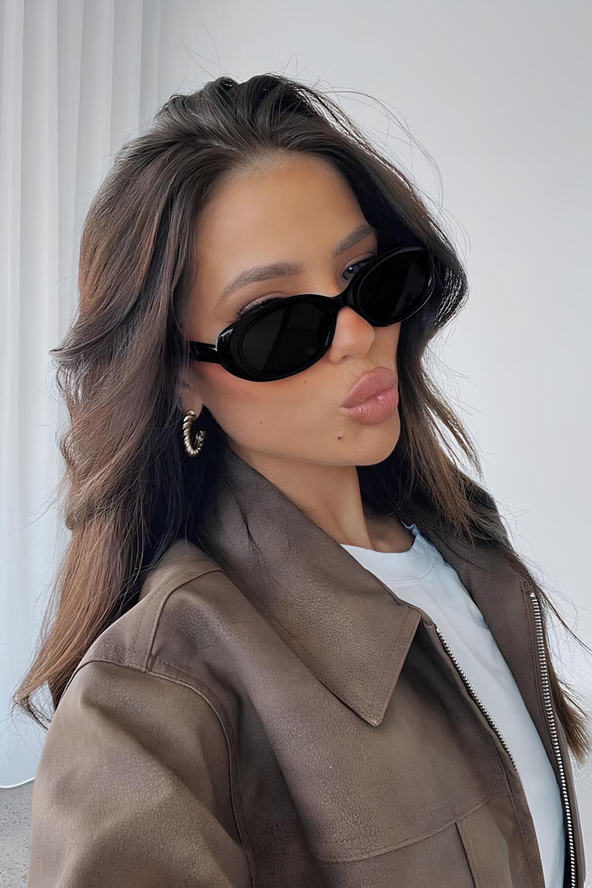 MACERATİ Cat Eye Vintage Model Oval Siyah Güneş Gözlüğü - Görsel 3