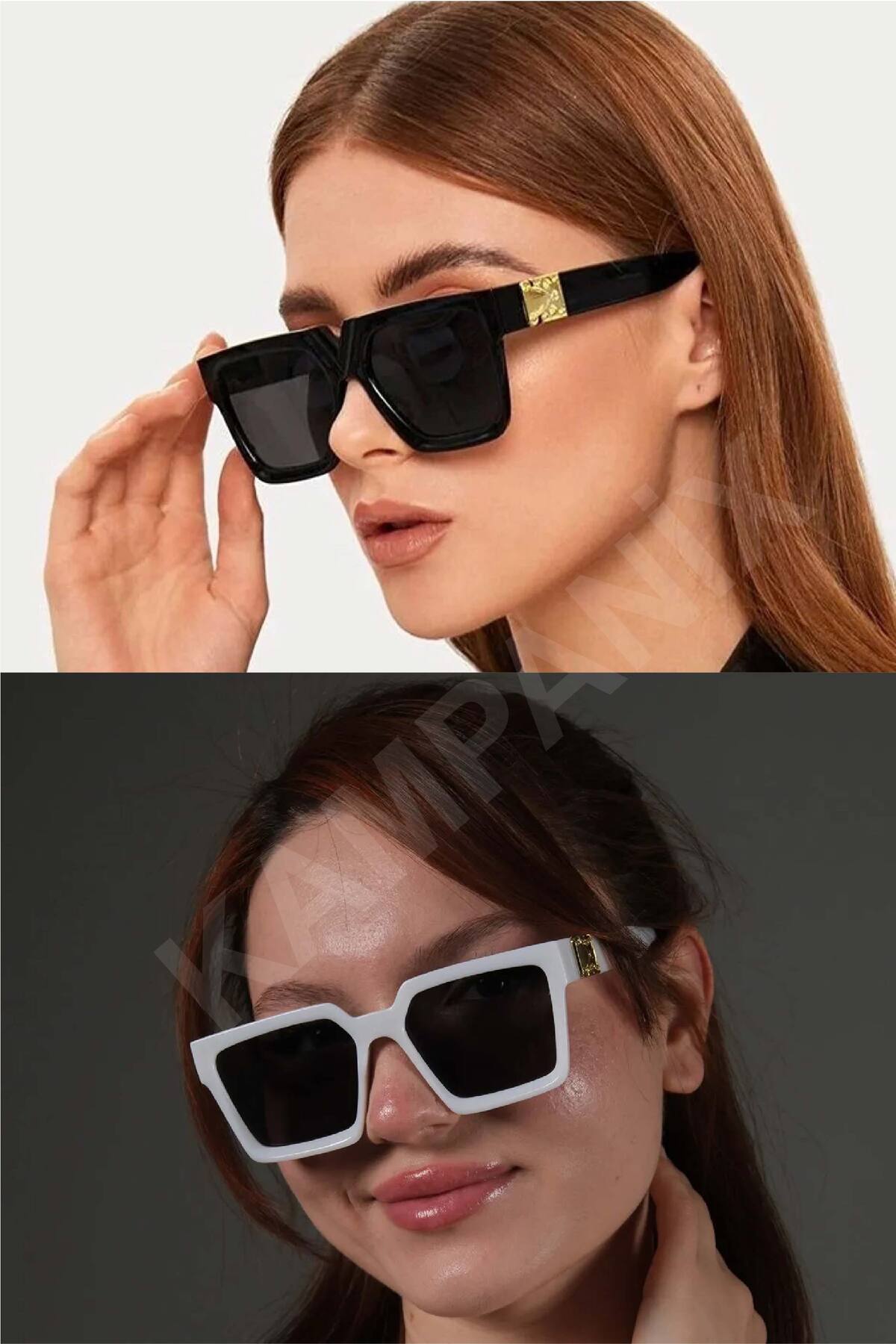 KAMPANİX YENİ SEZON BÜYÜK FIRSAT 2Lİ SET SİYAH VE BEYAZ GOLD DETAYLI UNİSEX TREND GÜNEŞ GÖZLÜĞÜ SETİ - Görsel 2