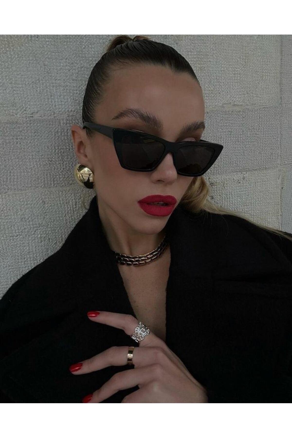 Goldmine Unisex Cat Eye Kare Güneş Gözlüğü Siyah - Görsel 2