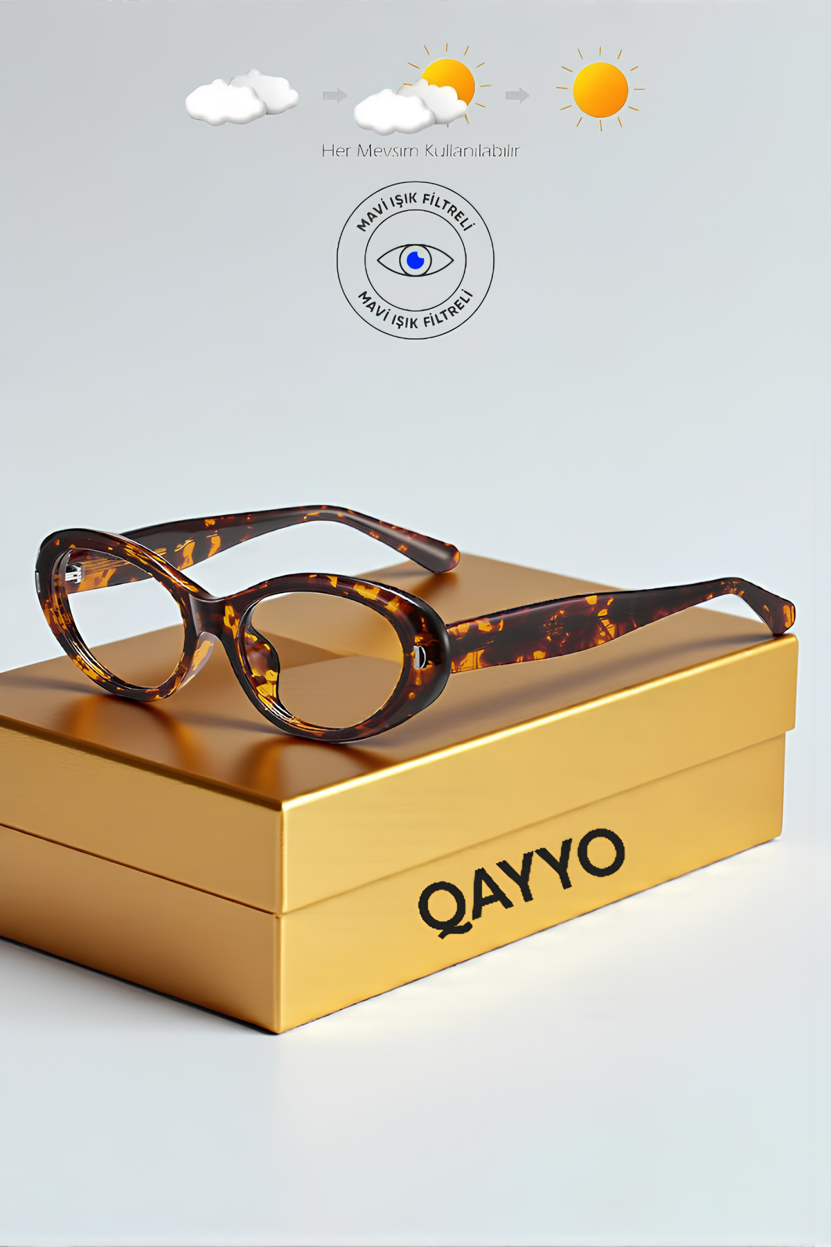 QAYYO Accessories Tabbart Leopar Cat Eye Klasik Retro Popüler Mavi Işık Korumalı Blue Block Şeffaf Ekran Gözlüğü