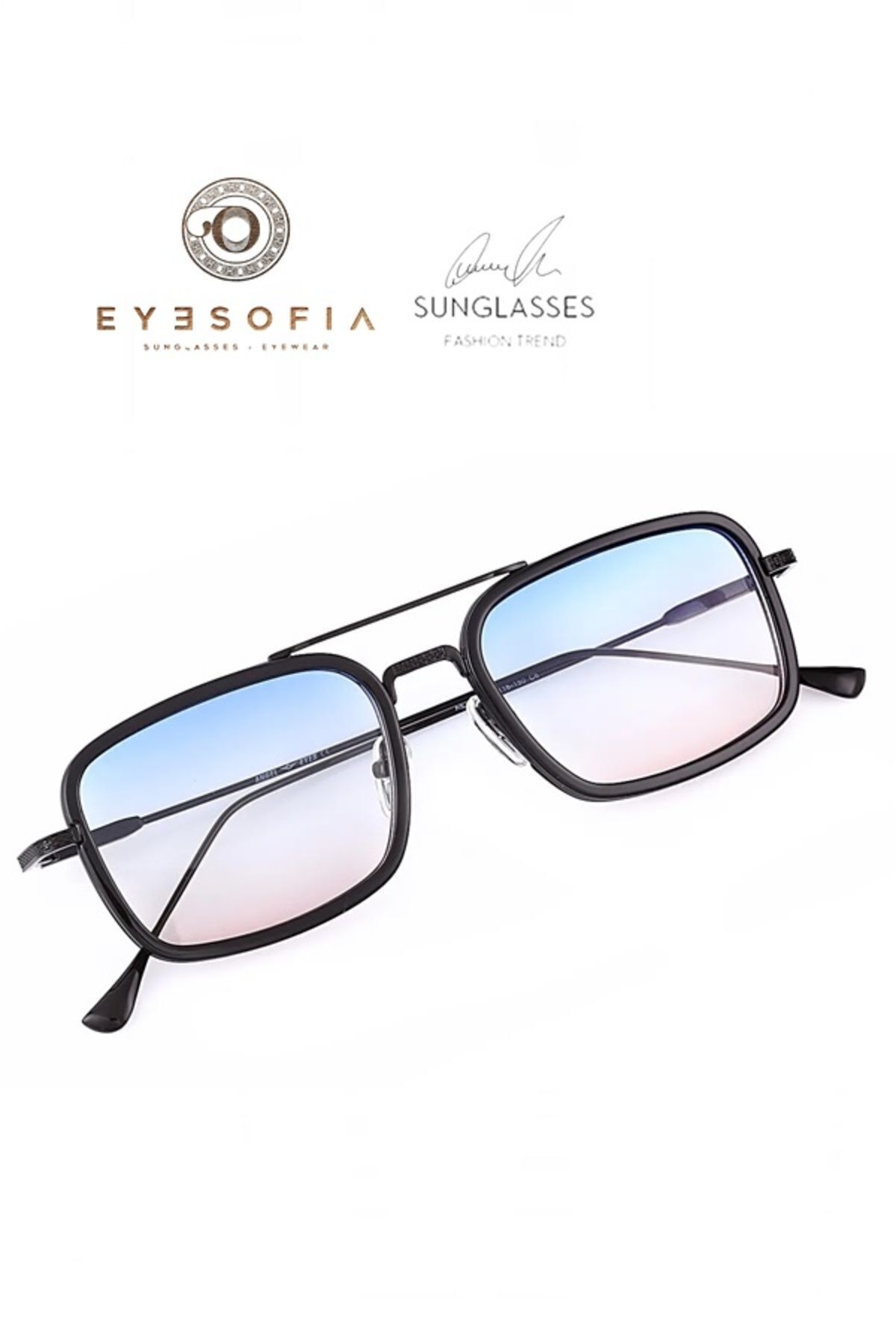 Eyesofia Burby Dikdörtgen Unisex Titanyum Mat Mavi Güneş Gözlüğü - Görsel 3