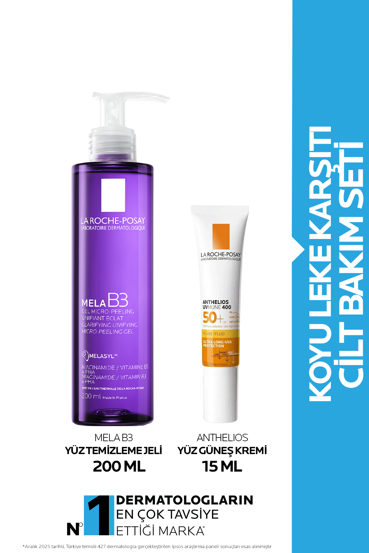 La Roche Posay Koyu Leke Karşıtı Koruyucu Cilt Bakım Seti:Mela B3 Yüz Temizleyici 200ml & Anthelios Fluid 15ml