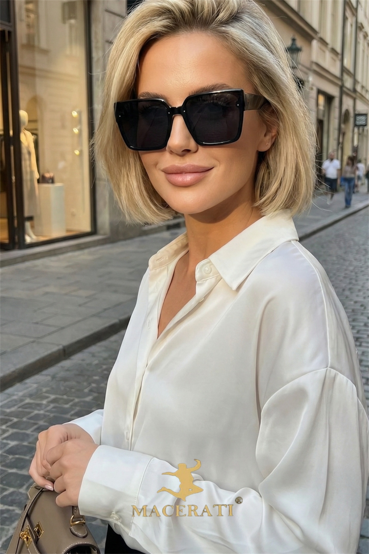 MACERATİ Mels Unısex Siyah Kare Güneş Gözlüğü