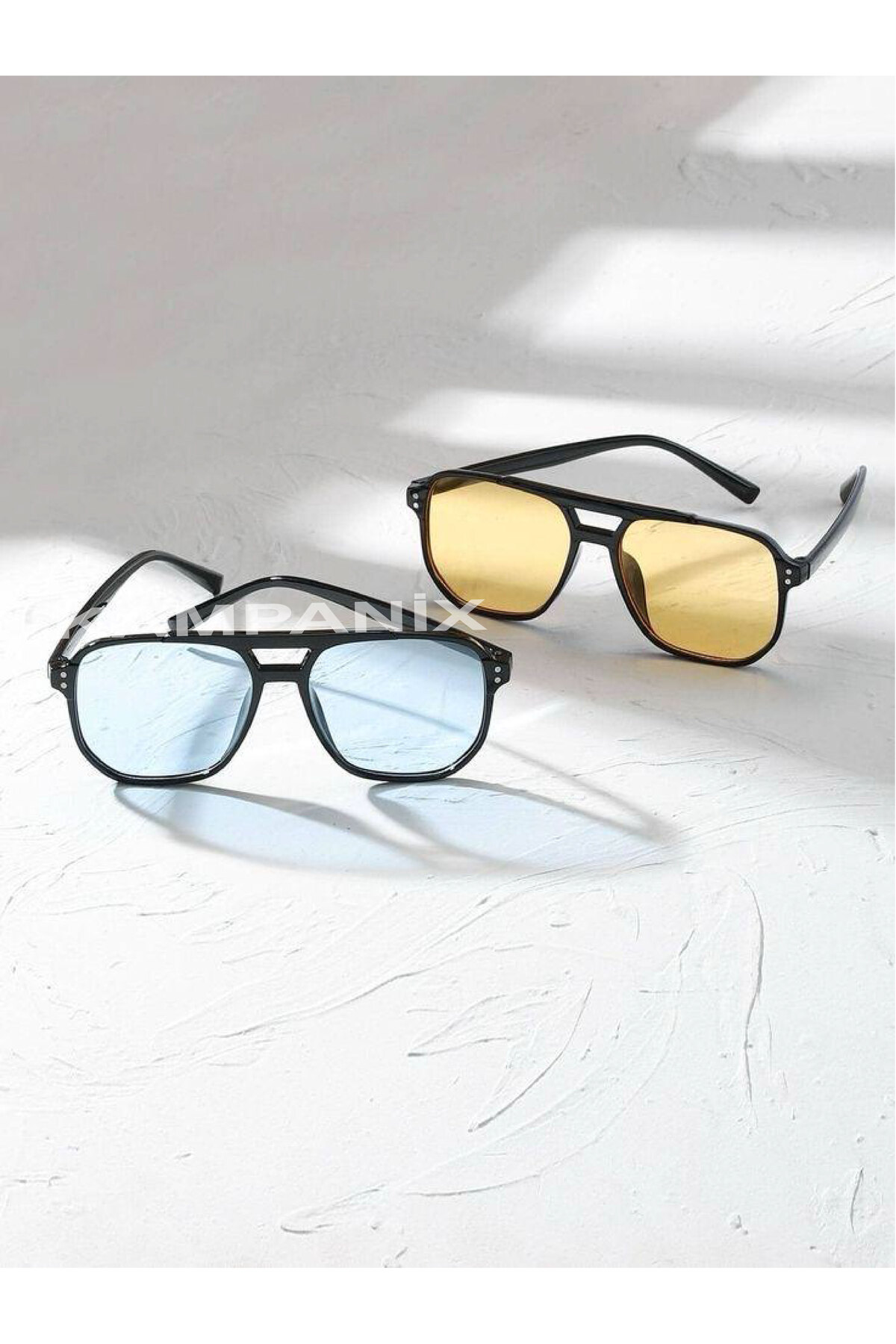 KAMPANİX 2'Lİ SET YENİ SEZON GÜNLÜK TURUNCU-MAVİ CAMLI UNISEX TREND GÜNEŞ GÖZLÜKLERİ - Görsel 2