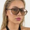 Goldmine Unisex Tina Aviator Güneş Gözlüğü UV400 Leopar Nude