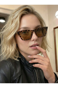 funeyes Toscana Leopar Cat Eye Çekik Leopar Desenli Trend Kadın Güneş Gözlüğü sivri köşeli