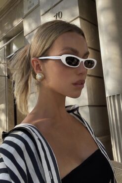 Goldmine Kadın Laura Slim Oval Vintage Beyaz UV400 Güneş Gözlüğü