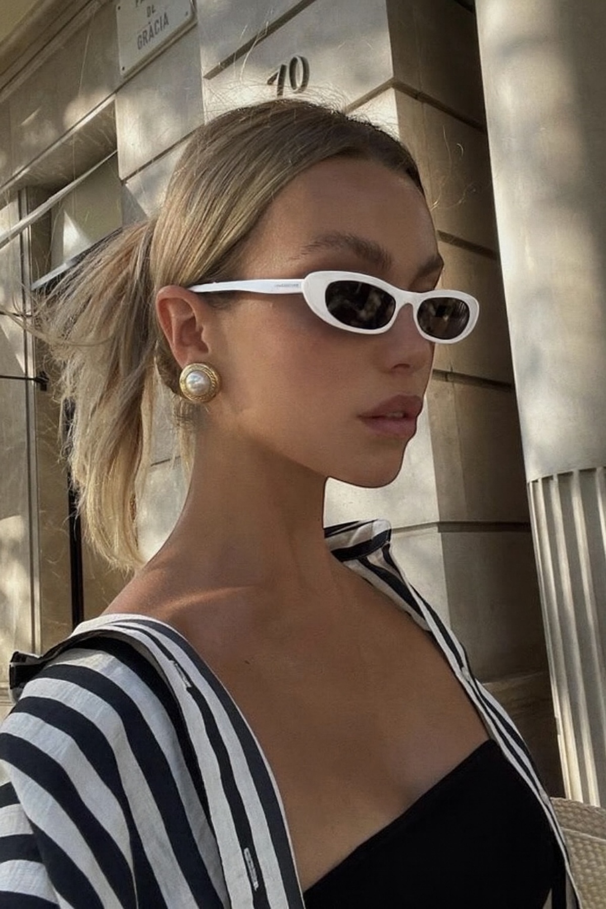 Goldmine Kadın Laura Slim Oval Vintage Beyaz UV400 Güneş Gözlüğü