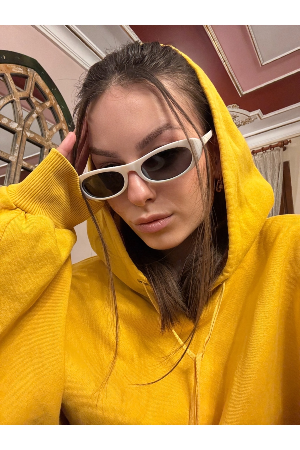 Goldmine Kadın Laura Slim Oval Vintage Beyaz UV400 Güneş Gözlüğü - Görsel 3