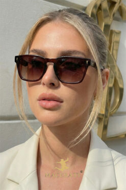 MACERATİ Swank Unisex Kahverengi Kare Çerçeve Kahverengi Cam Güneş Gözlüğü