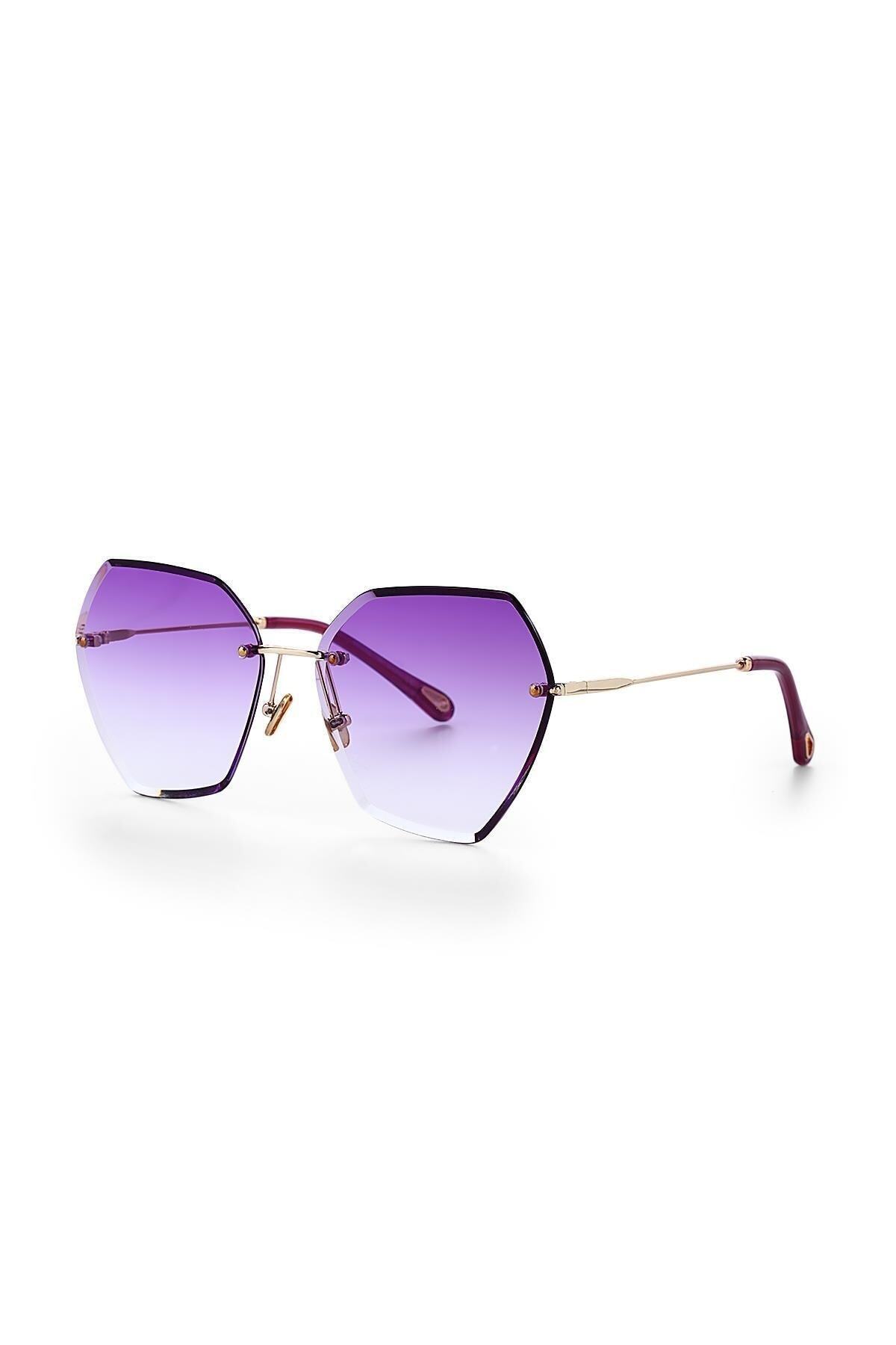 Angel Eyes Kadın Güneş Gözlüğü Çerçevesiz Cam Tasarım Mor Cam - Görsel 2