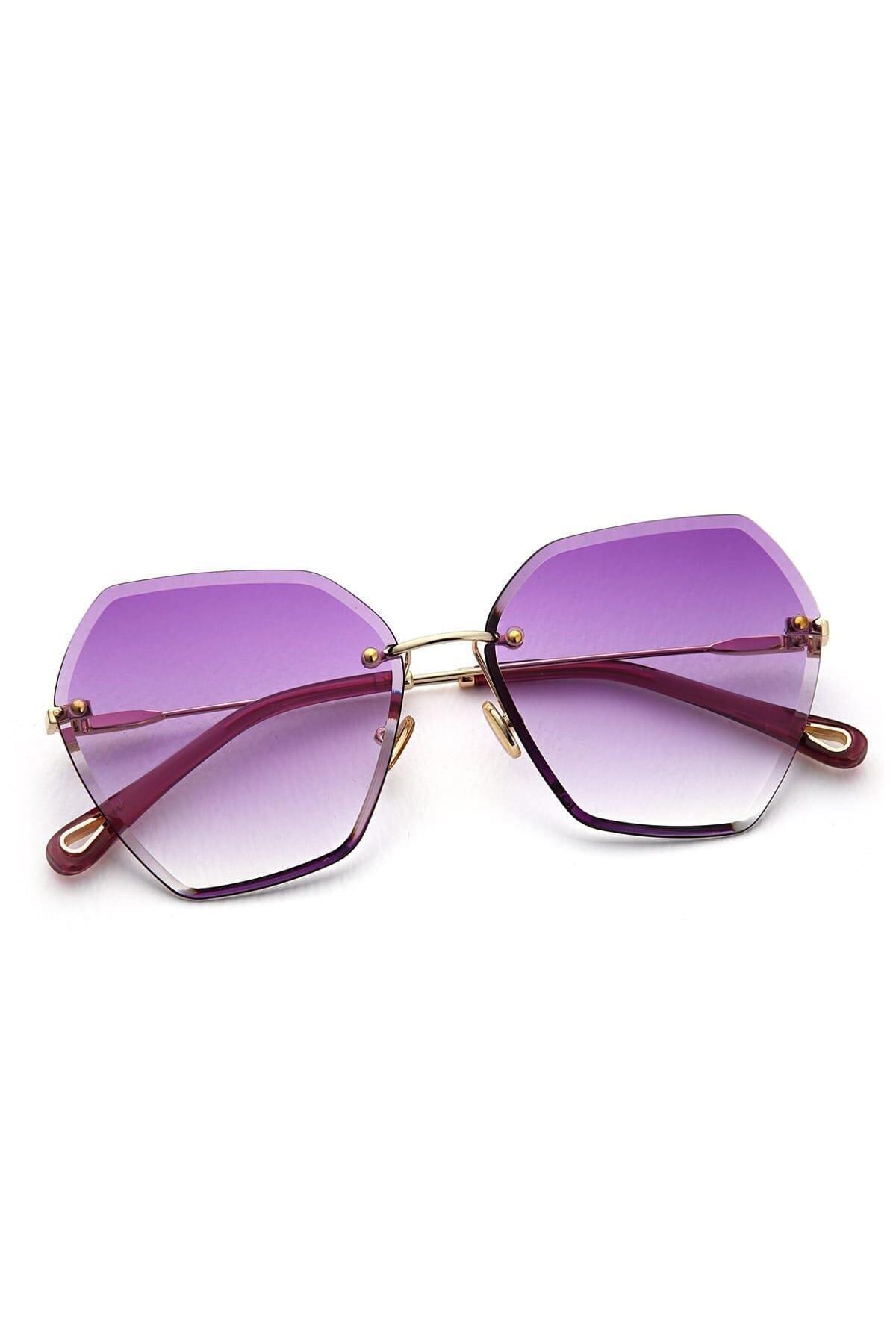 Angel Eyes Kadın Güneş Gözlüğü Çerçevesiz Cam Tasarım Mor Cam - Görsel 3