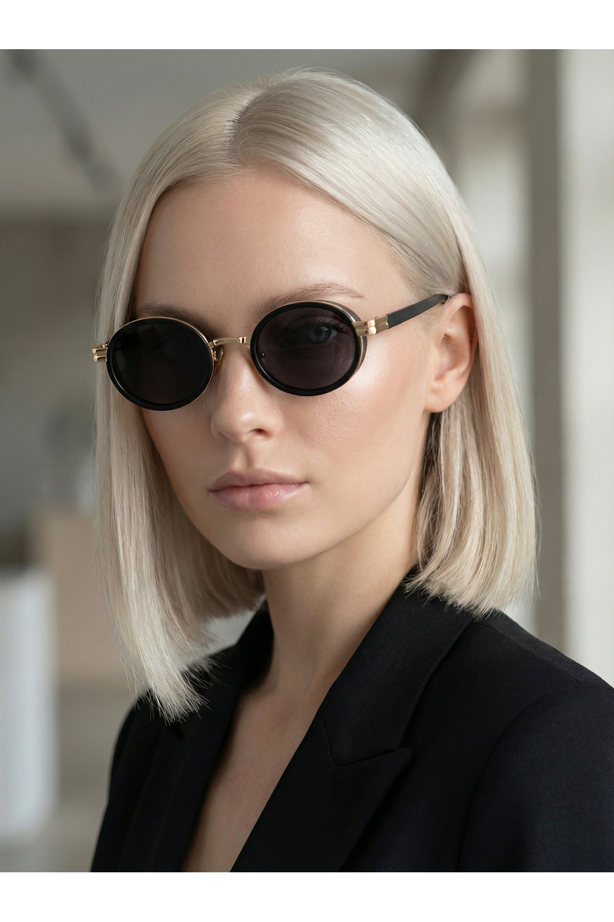 Mazzy Oval Gold Mat Siyah Kadın Güneş Gözlüğü