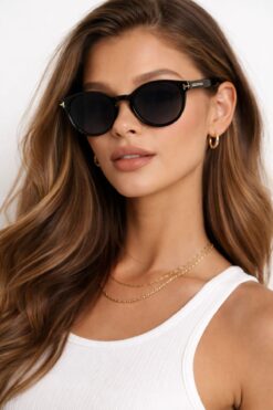 mirvia Kadın Siyah Yuvarlak Güneş Gözlüğü UV400 Korumalı Vintage Şık Tasarım Yeni Sezon