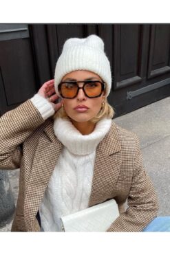 funeyes Vehla Leopar Desen Somon (şeftali) Renk Trend Gözlük Güneş Gözlüğü Renkli Cam Büyük Gözlük