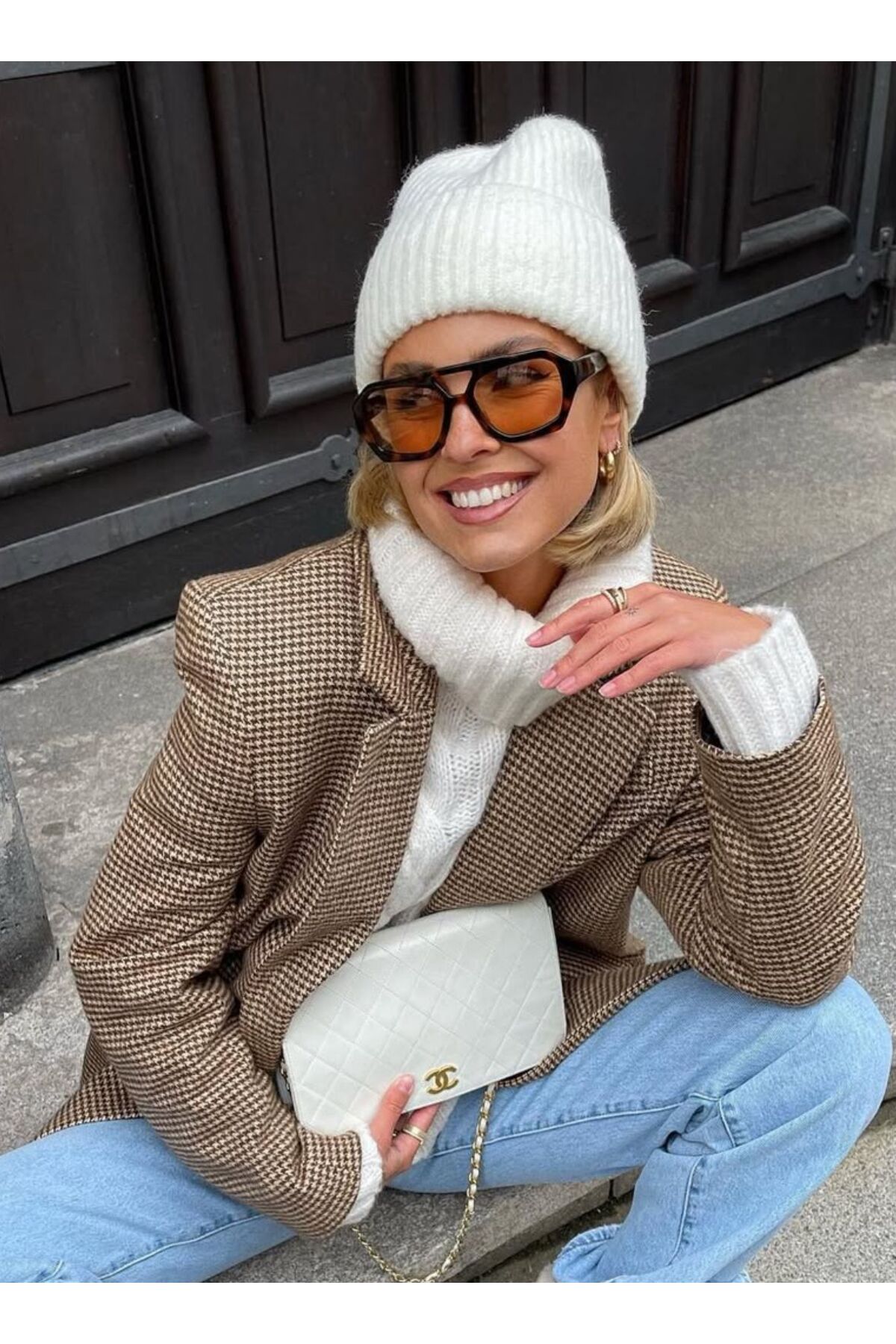 funeyes Vehla Leopar Desen Somon (şeftali) Renk Trend Gözlük Güneş Gözlüğü Renkli Cam Büyük Gözlük - Görsel 3