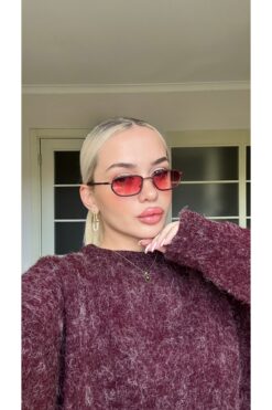 Angel Eyes Minimal Geometrik Tasarım Bordo Çerçeve Bordo Cam Güneş Gözlüğü Kadın&Erkek CE BELGELİ