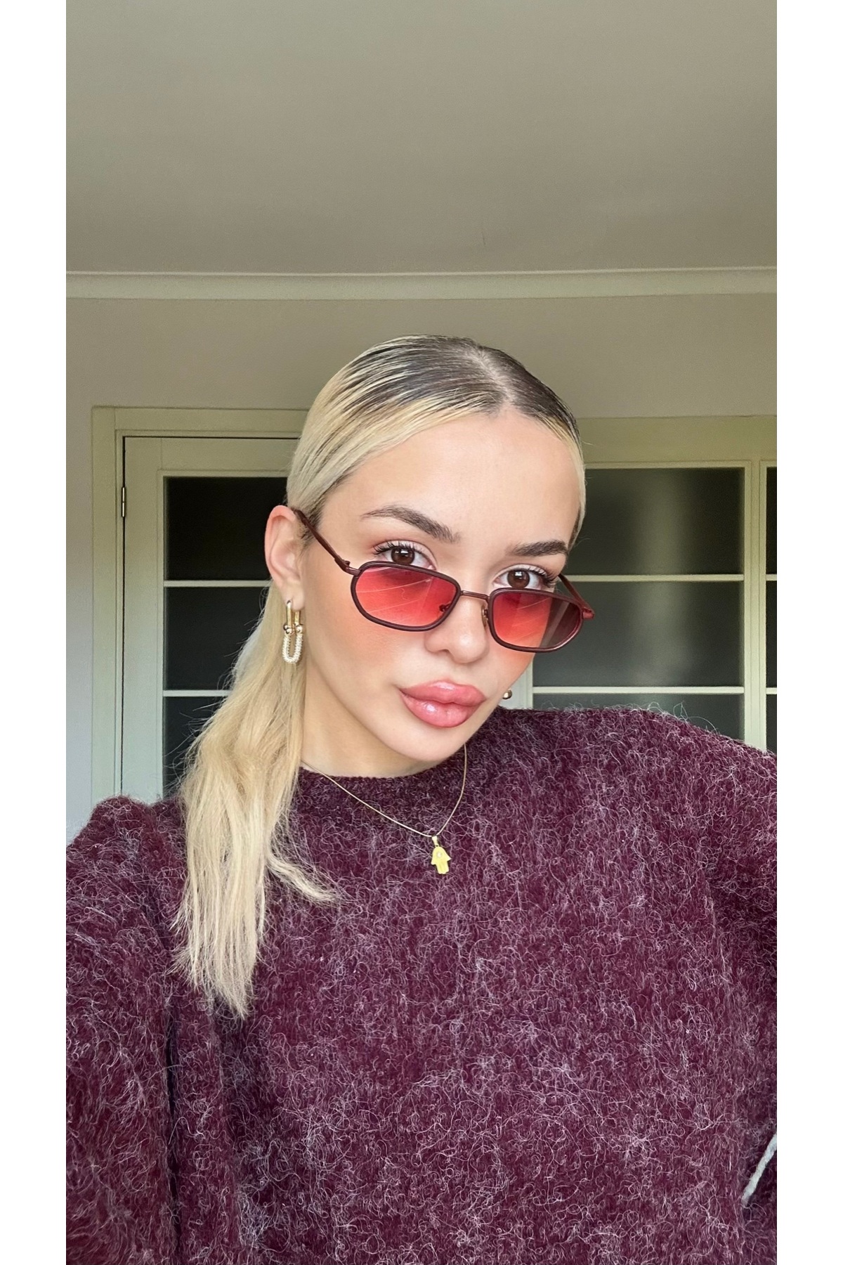 Angel Eyes Minimal Geometrik Tasarım Bordo Çerçeve Bordo Cam Güneş Gözlüğü Kadın&Erkek CE BELGELİ - Görsel 2