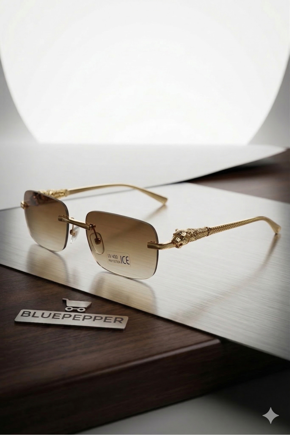 BluePepper CARETL | Aslan Detaylı Yeni Model Güeş Gözlüğü Metal Dikdörtgen Çerçeve Gözlük Gold Detaylı Unisex - Görsel 2