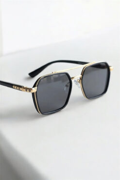 MACERATİ Ecş Unisex Siyah Kare Metal Gold Sap Uv400 Güneş Gözlüğü