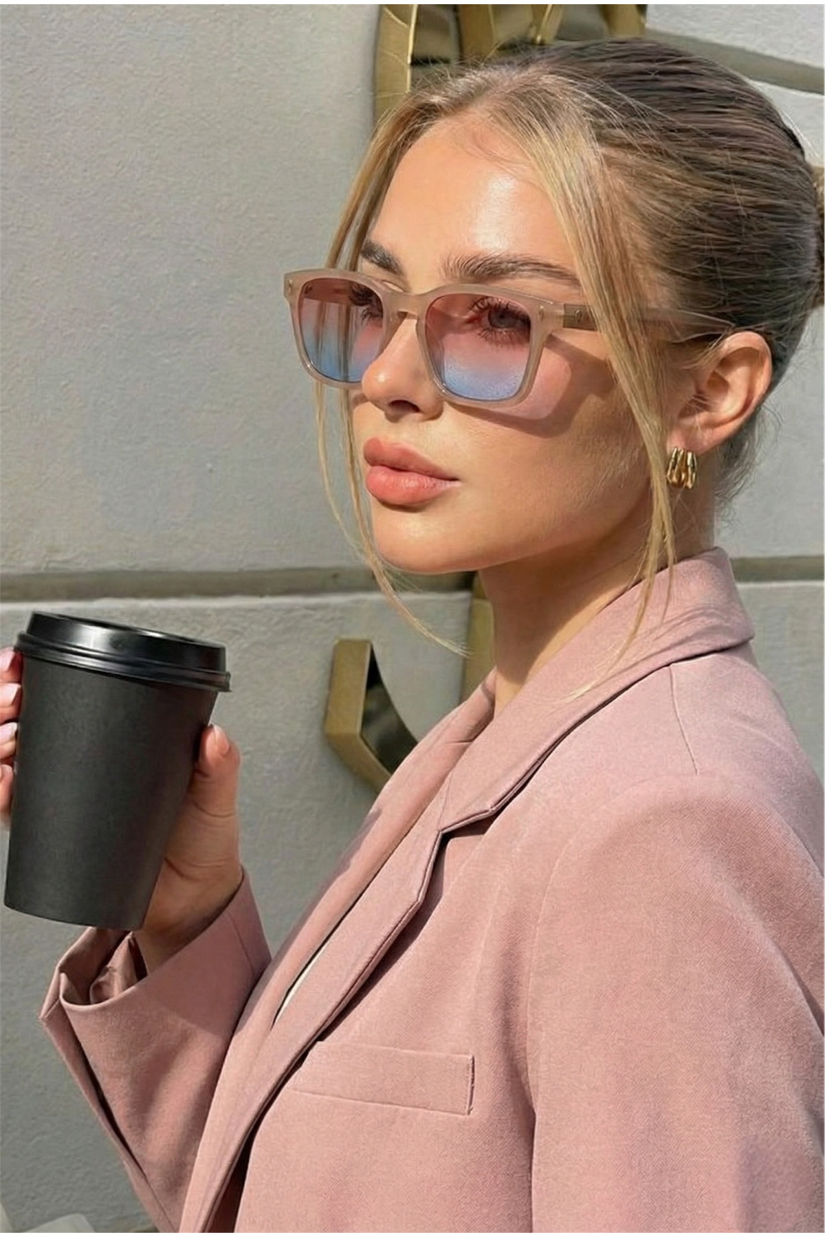 Eyesofia Swan Unisex Lüx Mavi Pembe Cam Nude Güneş Gözlüğü