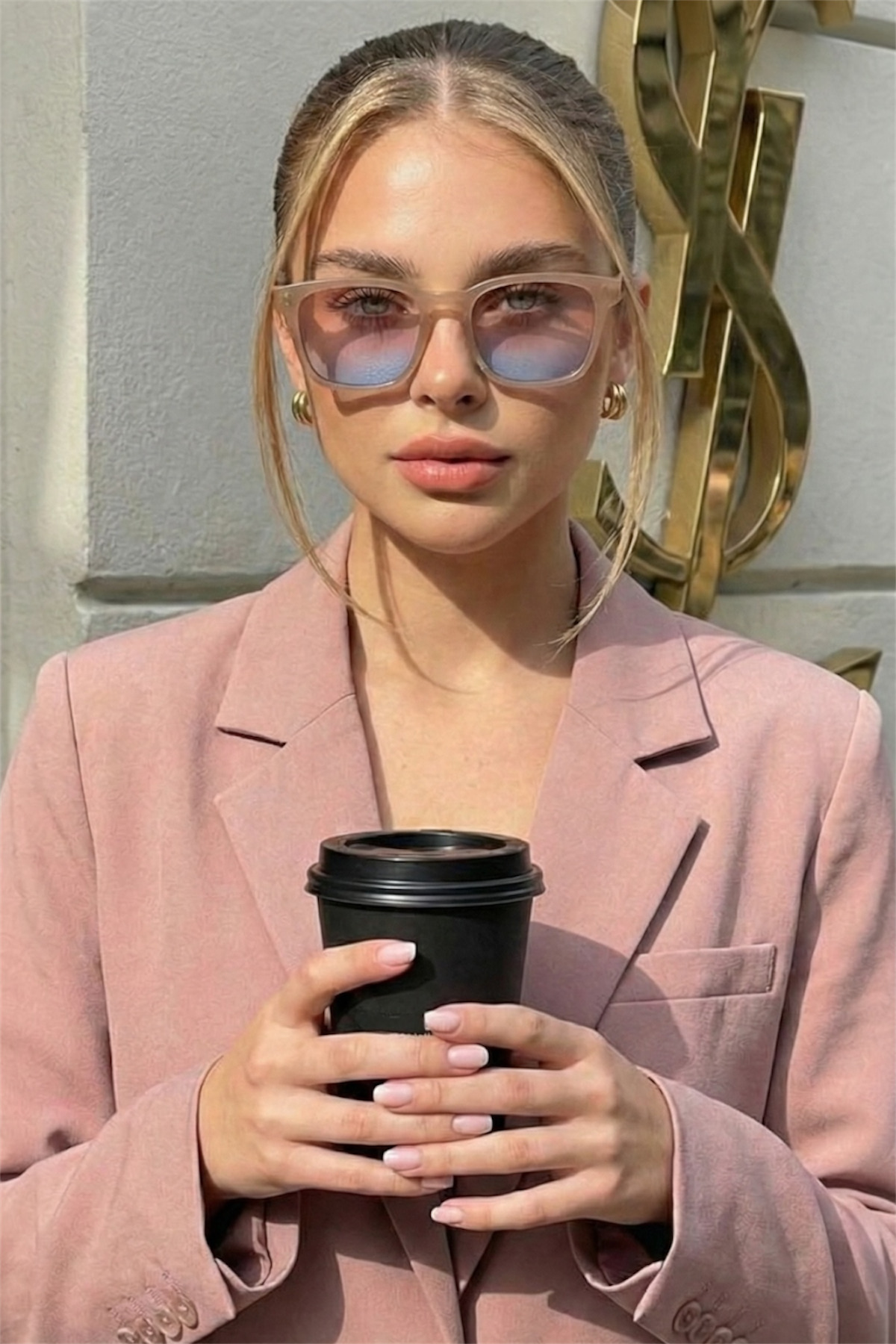 Eyesofia Swan Unisex Lüx Mavi Pembe Cam Nude Güneş Gözlüğü - Görsel 2