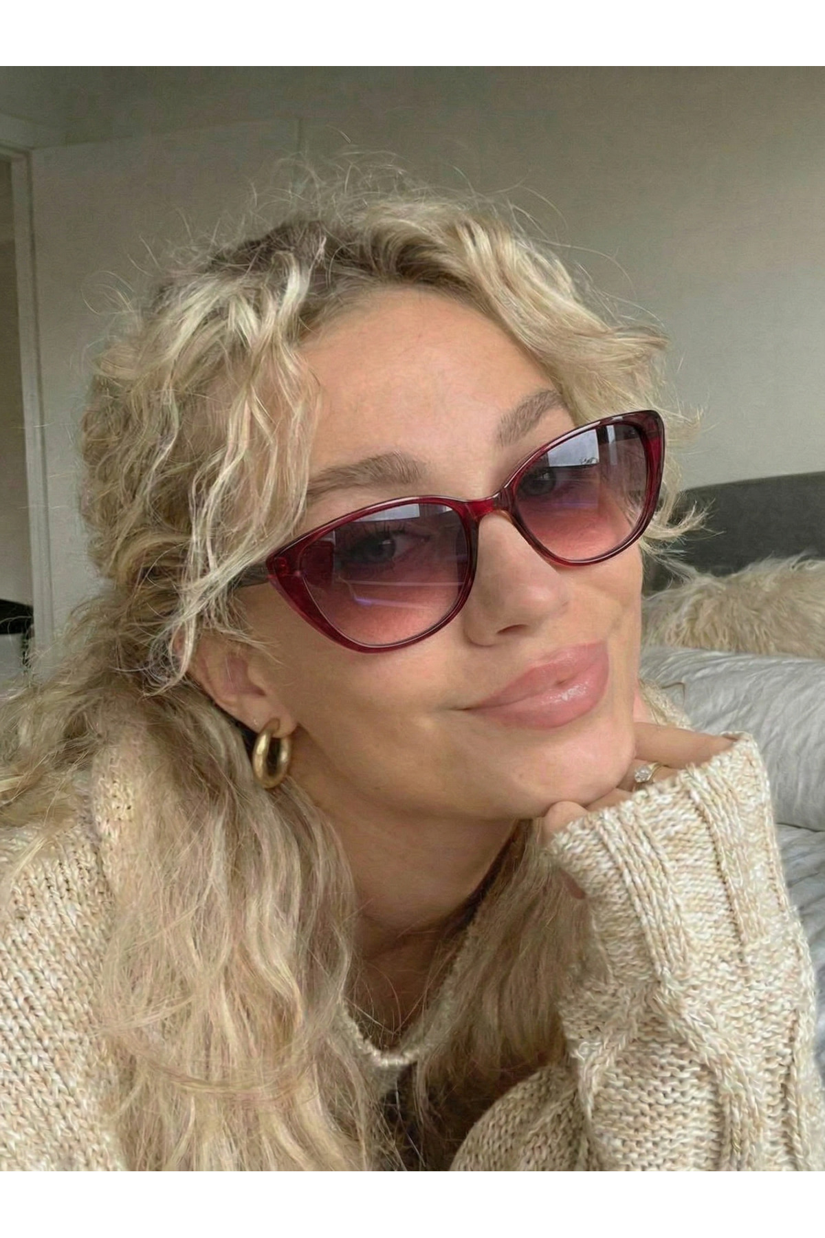 funeyes Diana Bordo Trend Gözlük Cat Eye Güneş Gözlüğü İnce Slim Çerçeveli