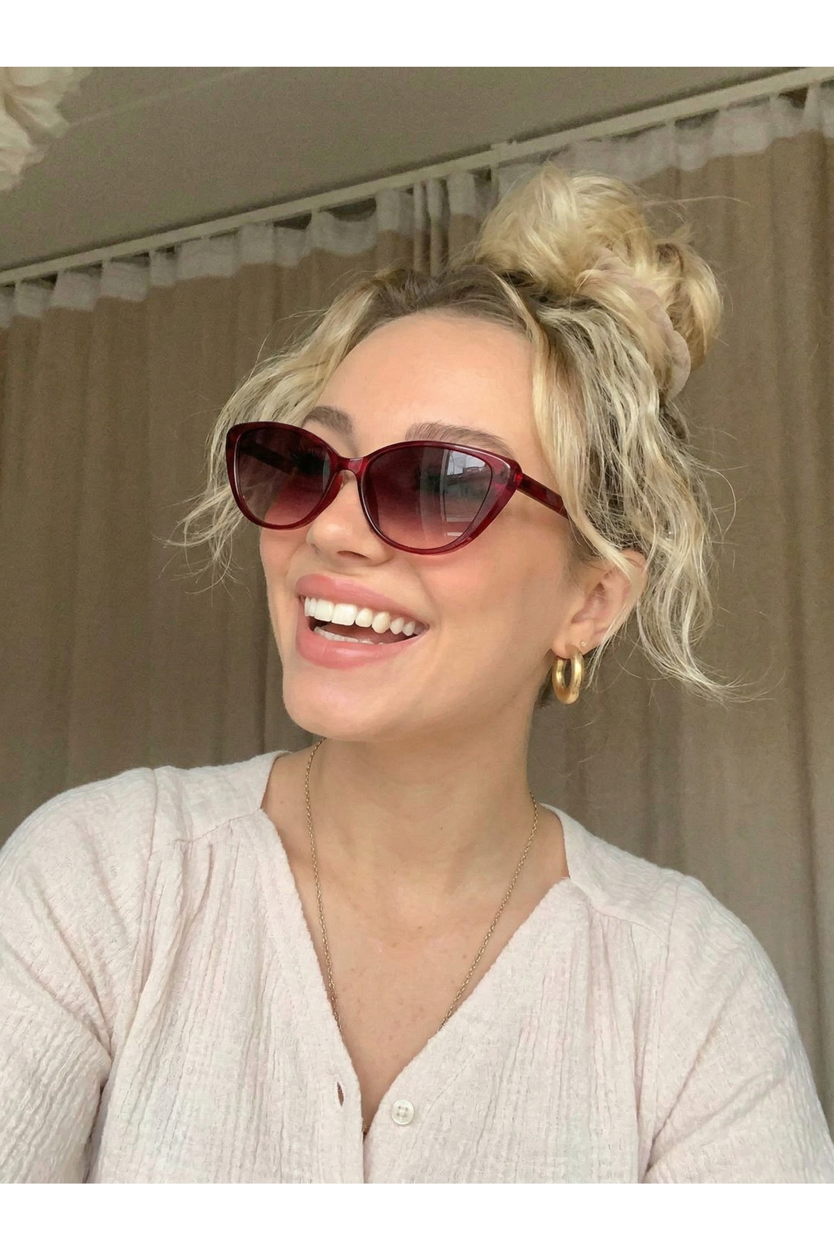 funeyes Diana Bordo Trend Gözlük Cat Eye Güneş Gözlüğü İnce Slim Çerçeveli - Görsel 3