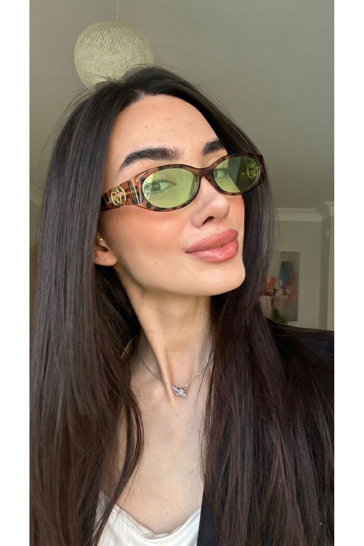 funeyes Leopar Desenli Yeşil camlı GG Aksesuarlı Güneş Gözlüğü