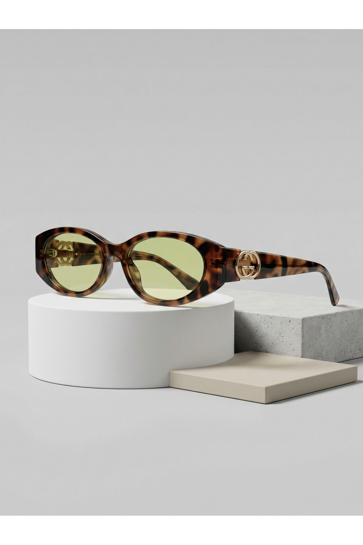 funeyes Leopar Desenli Yeşil camlı GG Aksesuarlı Güneş Gözlüğü - Görsel 3