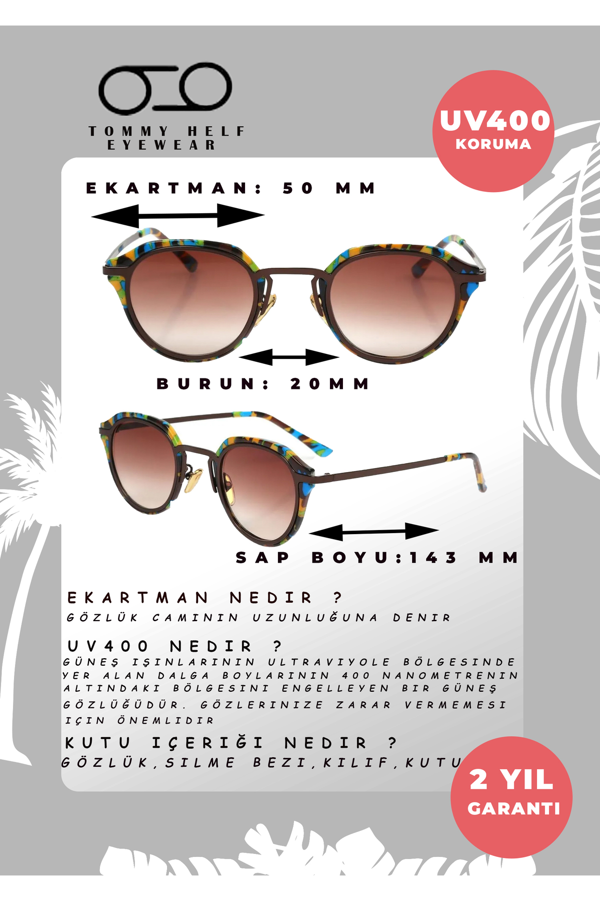 TomyHelf Kadın Güneş Gözlüğü Kahverengi Camlı Desenli Çerçeveli - Görsel 3