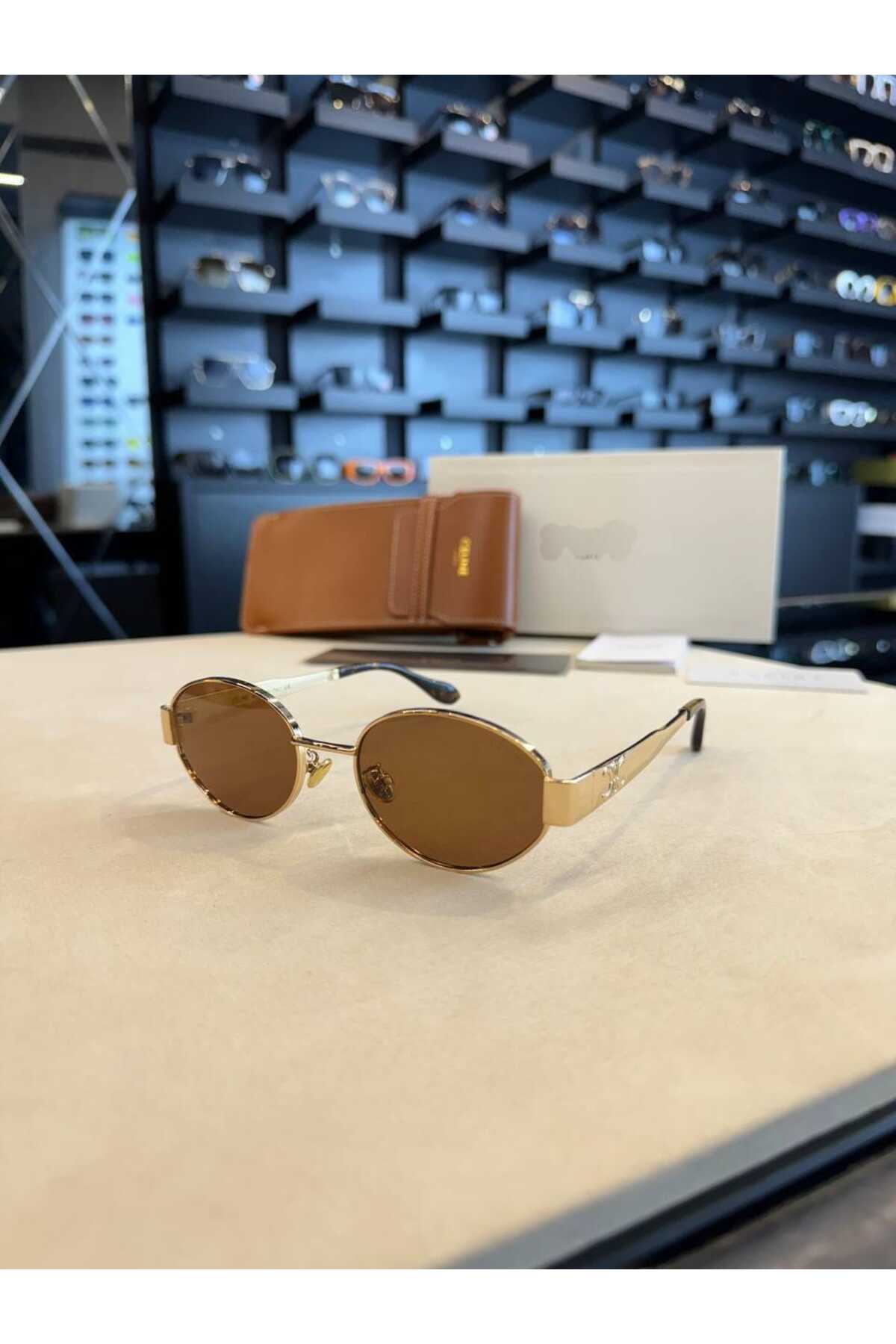 Bubbleatelier Kahverengi Cam Detay Gold Güneş Gözlüğü