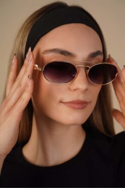 Stil Noktası Vetra Siyah Degrade Gold Çerçeveli Oval Güneş Gözlüğü