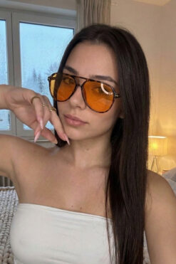 GlimmerGroove Unisex Leopar Turuncu Camlı Damla Model Güneş Gözlüğü | UV400 Koruma