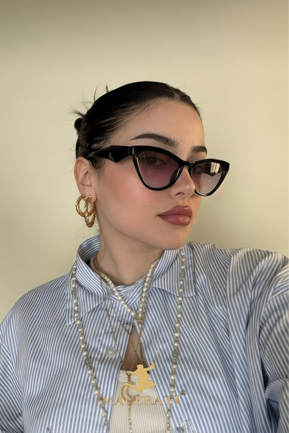 MACERATİ Torc Unisex Siyah Çerceve Cat Eye Turuncu Cam Yeni Sezon Güneş Gözlüğü