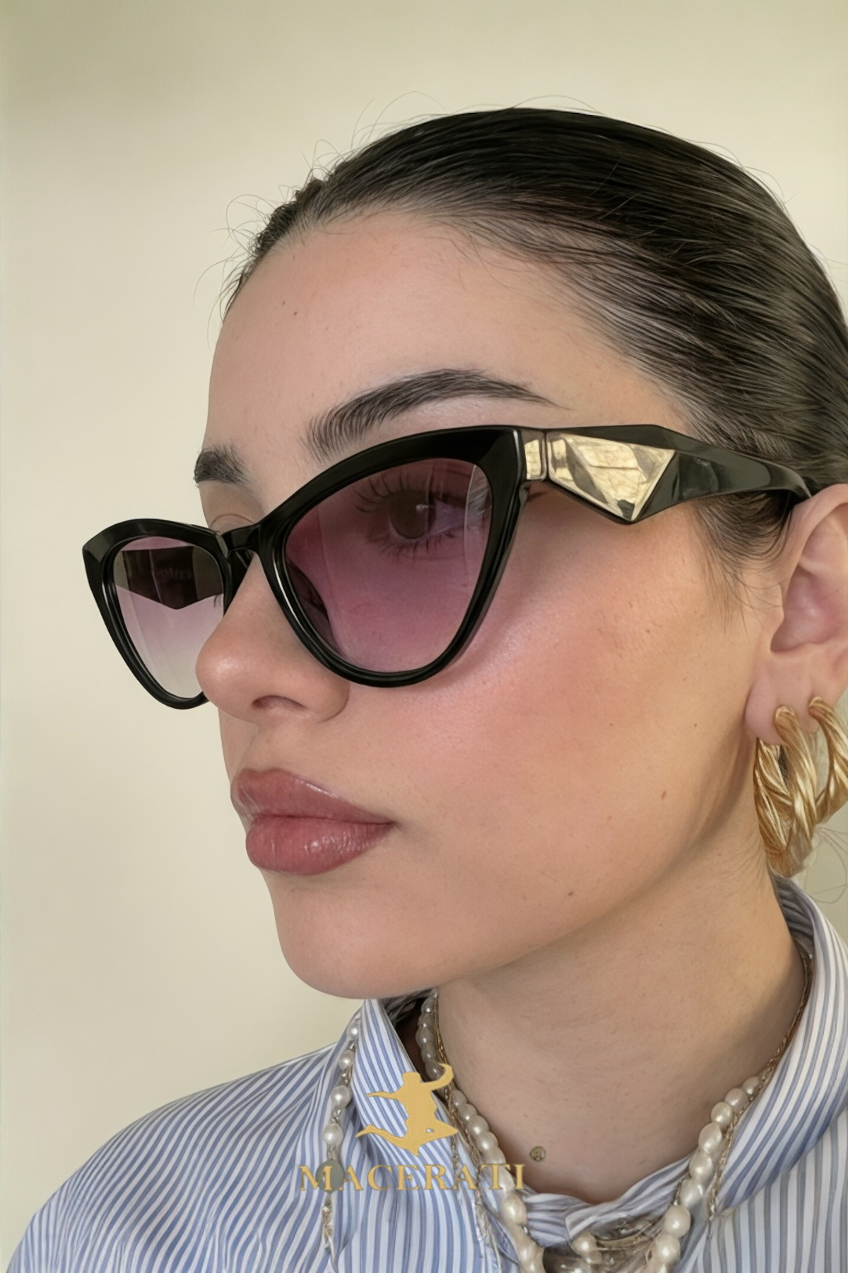 MACERATİ Torc Unisex Siyah Çerceve Cat Eye Turuncu Cam Yeni Sezon Güneş Gözlüğü - Görsel 3