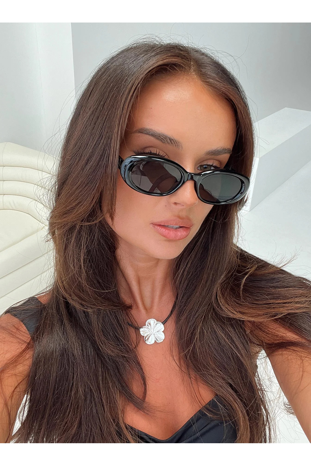 Goldmine Unisex Oval Frame Uv400 Güneş Gözlüğü Siyah - Görsel 2