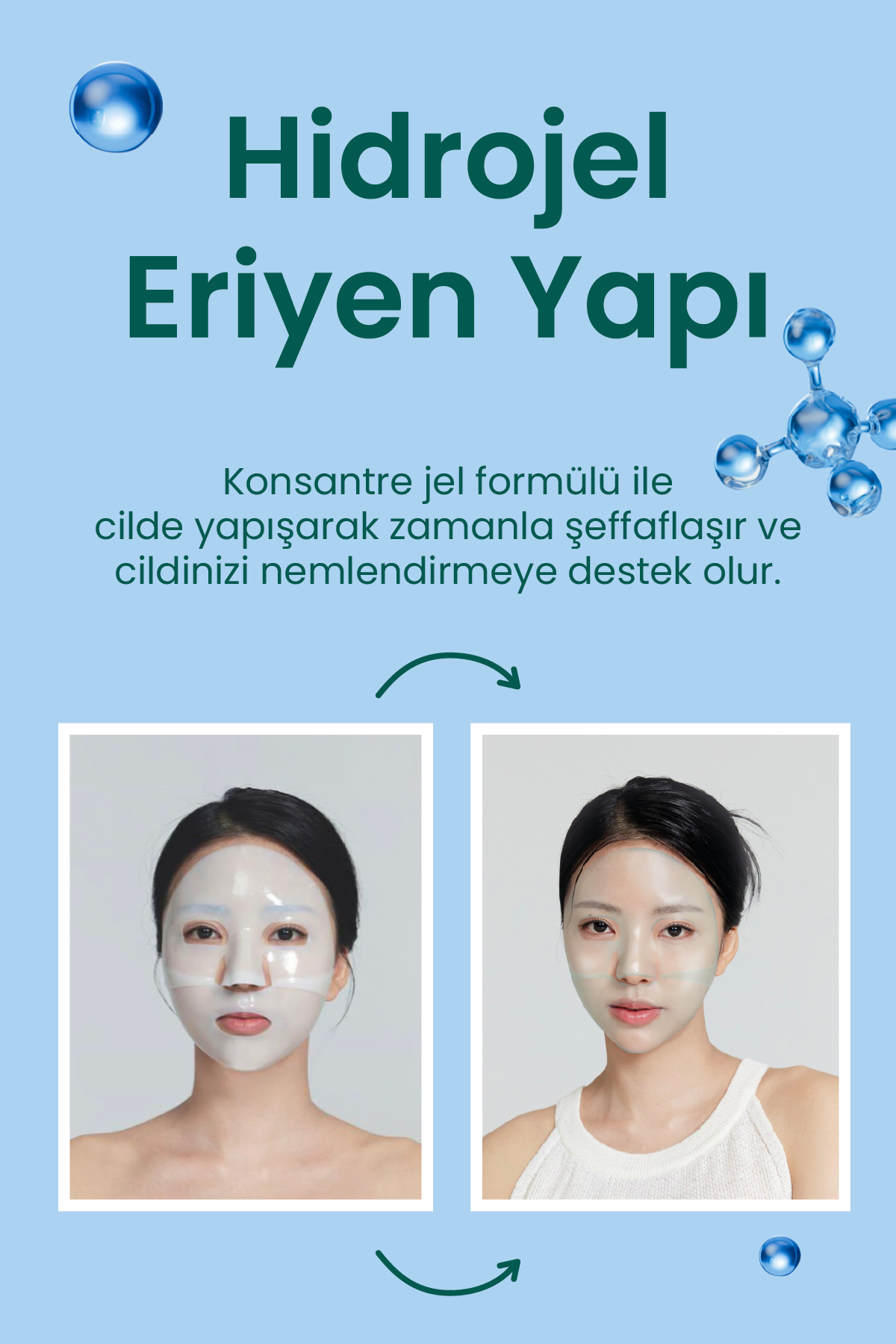 Dermal Hyalüronik Hydrojel Şeffaflaşan Kore Yüz Maskesi Nemlendirici Eriyen Maske 34 gr. - Görsel 3