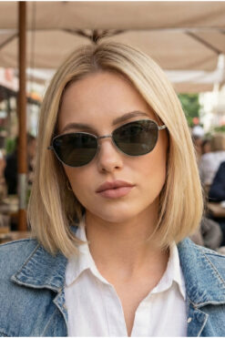 TARSS Grace Gümüş İnce Metal Cat Eye Güneş Gözlüğü | UV400 Yeşil Cam